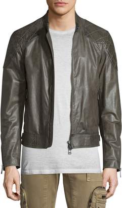 Belstaff Lightweight Leather Jacket W/Quilted Panels, Combat Green