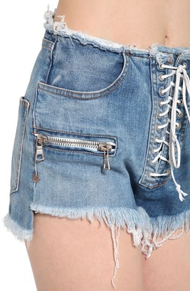 Unravel Lace-up Cotton Denim Shorts