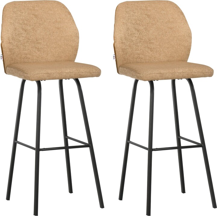 Bar Stools Set of 2 Linen Touch Fabric Bar Chairs with Back