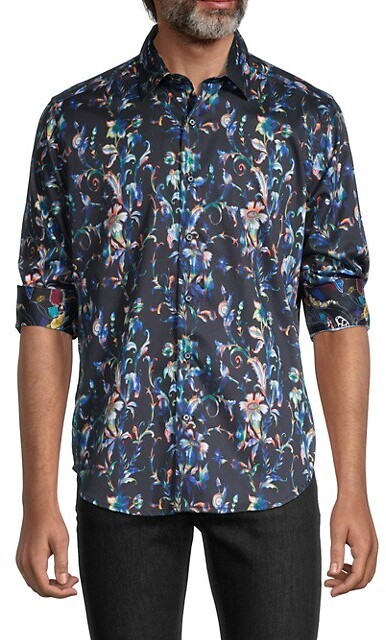 VITryst-Men Floral Print Multicam Leisure Buttoned Stylish Shirt Tops 