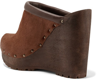 See by Chloe Leather-trimmed Calf Hair Wedge Clogs - Brown