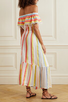 Thumbnail for your product : Lemlem Mokati Off-the-shoulder Fringed Striped Cotton-blend Gauze Dress - White
