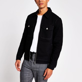 river island mens black denim jacket