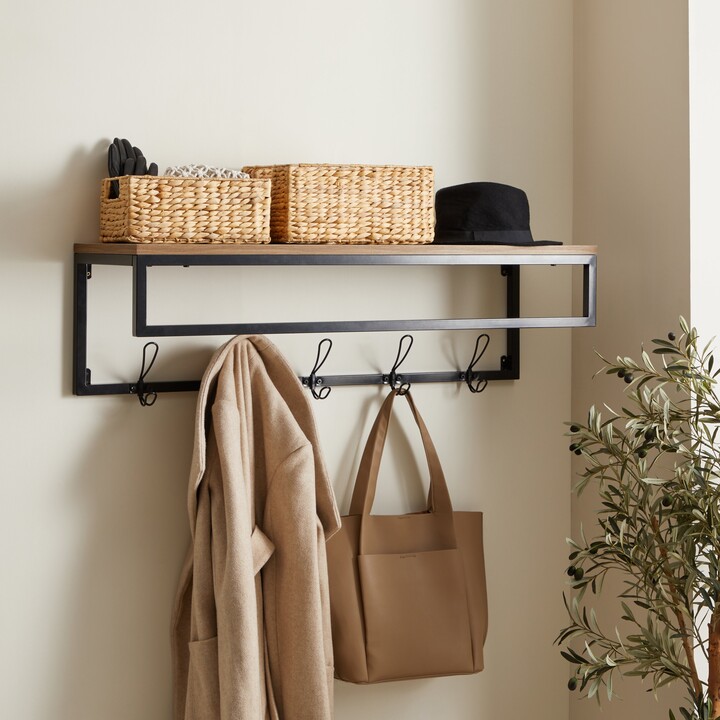 Dunelm Fulton Wall Shelf with Hooks Pine Brown ShopStyle Entryway
