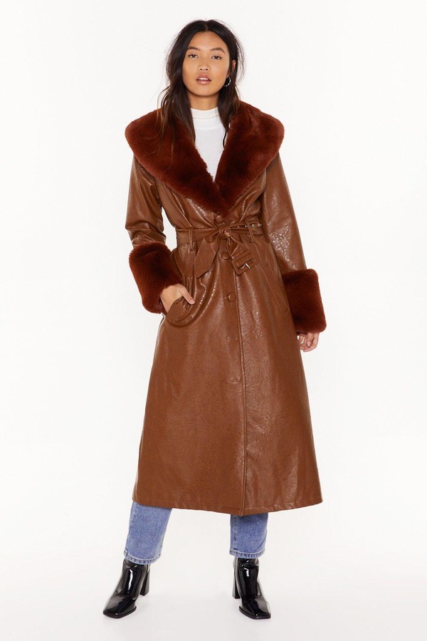 Girl Faux Fur Collar Trench Coat, Womens Faux Fur Collar Trench Coat