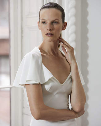 Zac Posen Flutter-Sleeve Cutout-Back Sheath Dress, Ivory