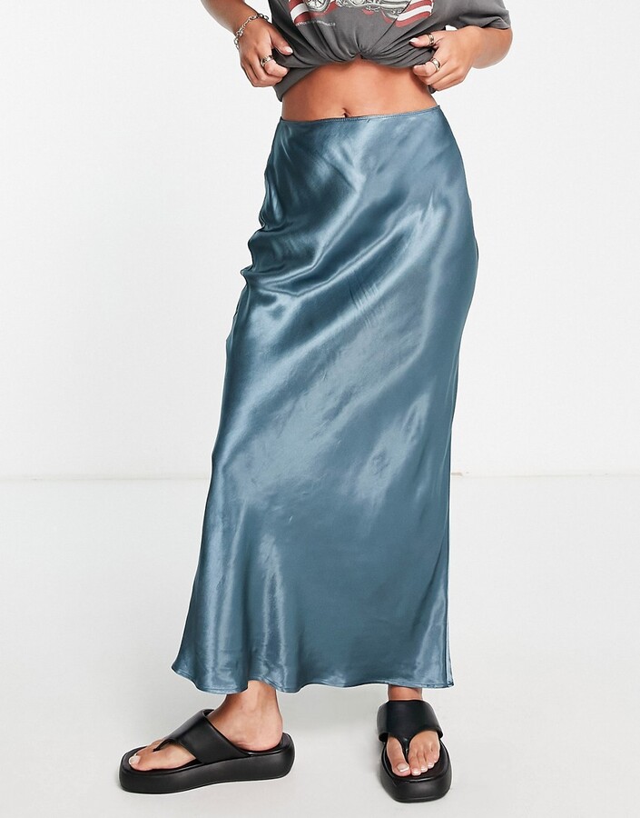 Topshop satin bias maxi skirt in airforce blue - ShopStyle