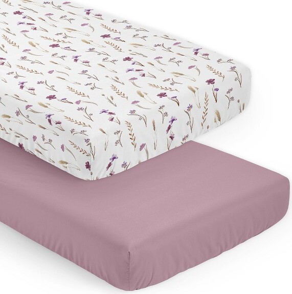 Sweet Jojo Designs SweetJojoDesignsGirlFittedCribSheetsSetWatercolorFloralGardenPurpleandTaupe2pc
