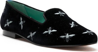 Blue Bird Shoes Embroidered Bee Motif Velvet Loafers