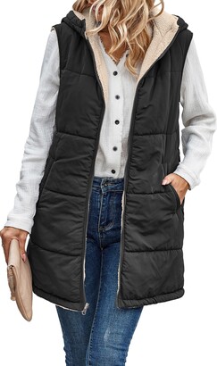 thumbnail image 2 of ANHATUIV Women's Gilets Plaid Fleece Gilet Warm Teddy Fleece 2 of 10