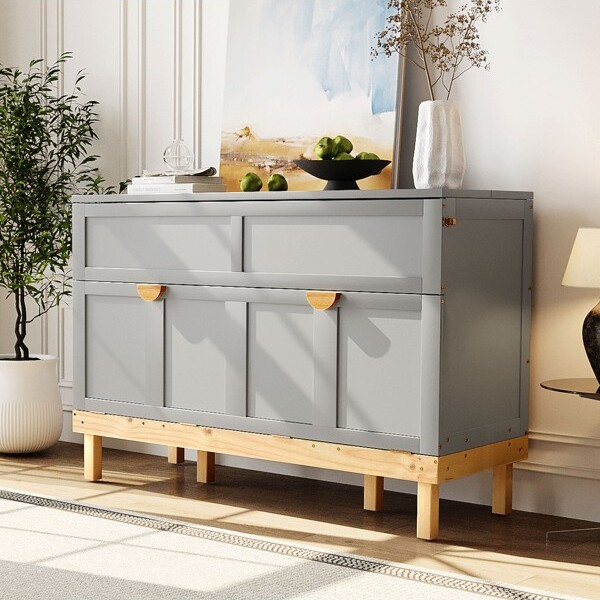 Harper&Bright Designs QueenMurphyBedWallBedQueenSizeCabinetBedFoldingWallBedforGuestRoomOfficeGray