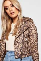 Thumbnail for your product : boohoo Plus Leopard Print Suedette Biker Jacket