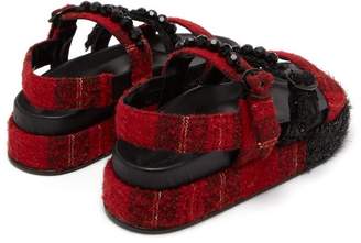 Simone Rocha Crystal And Faux Pearl Embellished Tartan Sandals - Womens - Black Red