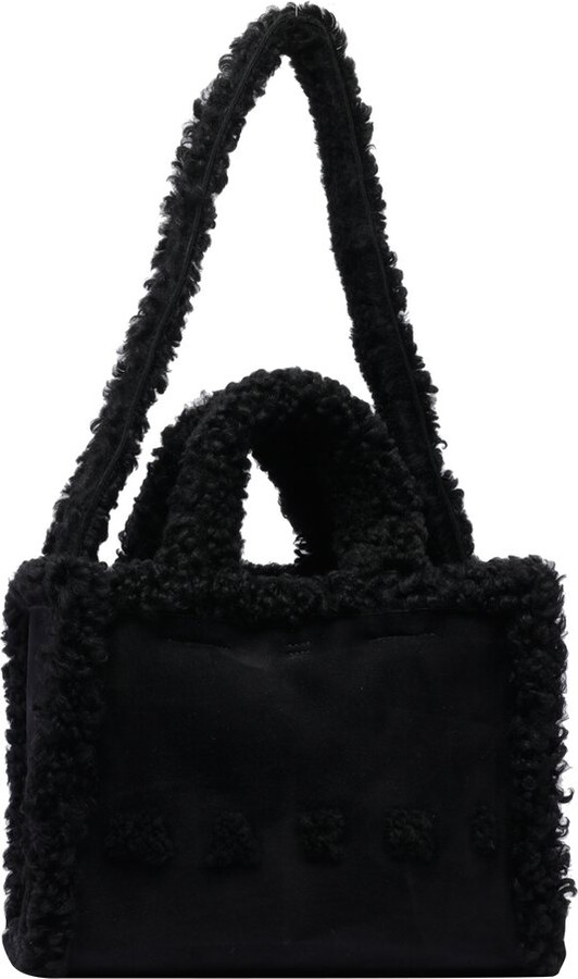 Marni Shearling-Trim Logo Detailed Tote Bag