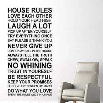 Mural Walplus Wall Stickers House Rules Quote Removable Self-Adhesive Art Decals Vinyl Home Decoration DIY Living Bedroom Office Décor Wallpaper Kids Room Gift, Black