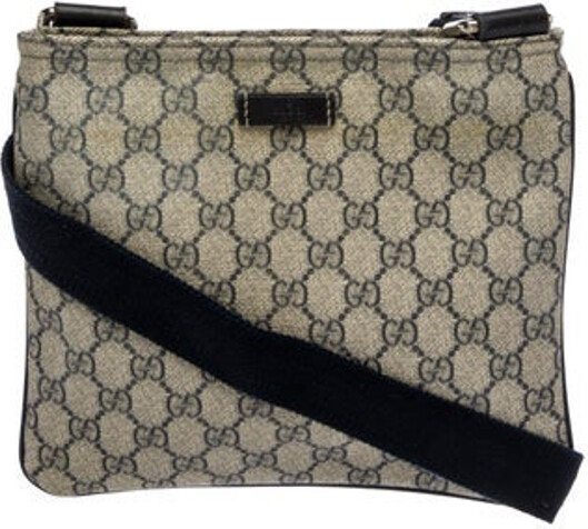 Gucci Messenger Bag Neutrals GG Supreme Silver-Tone Hardware Leather Trim Single Adjustable Shoulder Strap Leather & Grosgrain Accents Single Exterior Pocket Canvas Lining & Single Interior Pocket Zip Closure at Top