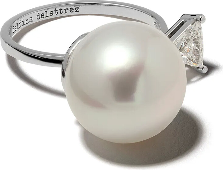 Delfina Delettrez 18kt white gold Pearl & Triangle diamond Ring