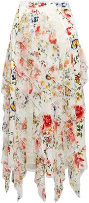 Alice + Olivia Yula Ruffled Floral-print Silk-chiffon Midi Skirt