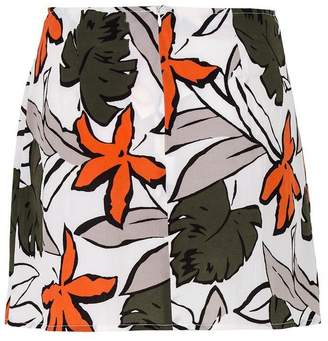 Quiz Cream And Khaki Tropical Print Skirt