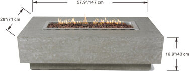 Elementi Kingsale 58" Propane Fire Pit Table Bundle Includes Windscreen And Burner Pan Lid