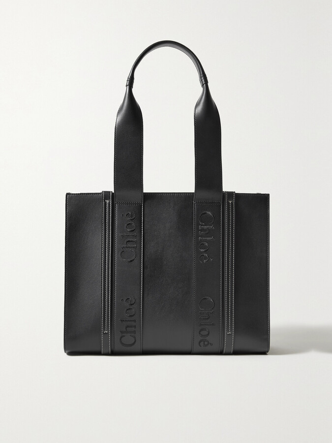 Chloé Woody Medium Embroidered Leather Tote - Black