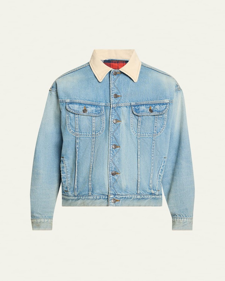 Men's Denim Jacket with Corduroy Collar