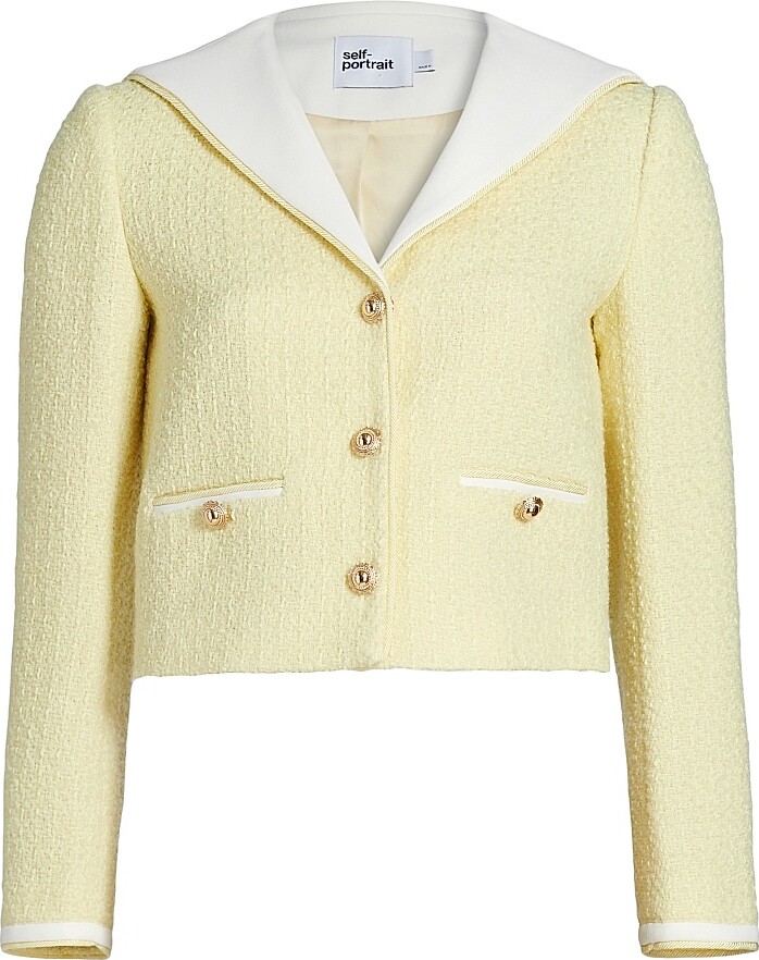 Self-Portrait Women's Bouclé Sailor Collar Jacket - Yellow - Size 0