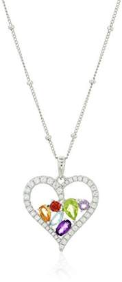 Sterling Silver Genuine Multi Gemstone and Created Sapphire Heart Pendant Necklace
