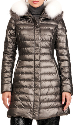 Gorski Apres-Ski Zip-Front Quilted Puffer Jacket W/ Detachable Fox Fur Hood Trim