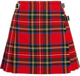 Christopher Kane - Dna Glossed Leather-trimmed Tartan Wool Mini Skirt - Red