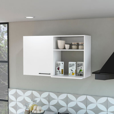 Latitude Run 23.98 Inches Tall White Cabinet For Kitchen Essentials Storage And Display 28 Package Width Wall With Functional Shelf Space