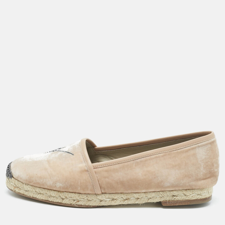 Giuseppe Zanotti Beige Leather and Velvet Espadrille Flats Size 39
