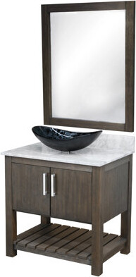 Loon Peak 30-inch Bath Vanity with Carrara Marble Top, Glass Vessel ...