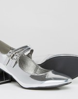Thumbnail for your product : Glamorous Mary Jane Silver Flare Heeled Shoes
