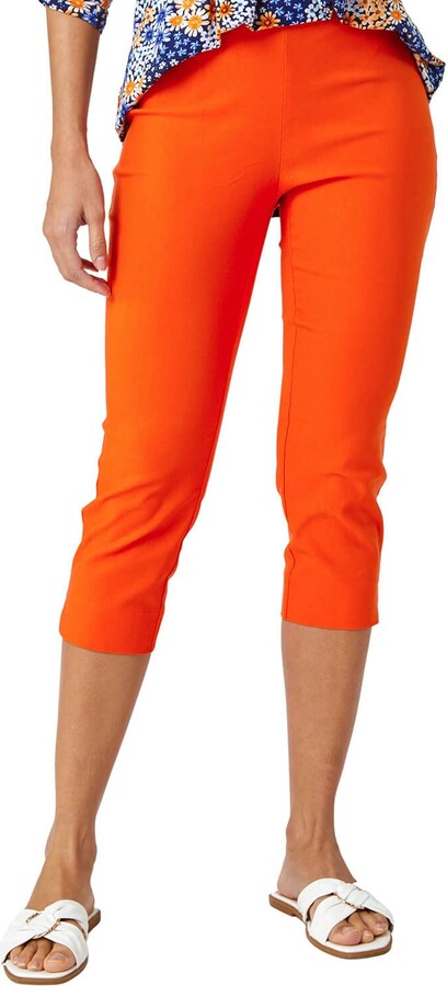 Roman Originals Cropped Trousers for Women UK Ladies Capri Leggings Summer  Pants Short Crop Stretch 3/4 Length Three Quarter Pedal Pusher Clothes  Elasticated Bengaline - Carrot Orange - Size 14 - ShopStyle Tops