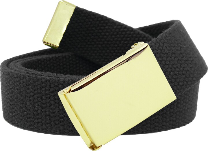 Build A Belt Men's Gold Military Flip Top Belt Buckle with Canvas 