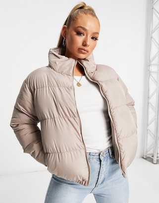 Threadbare cropped puffer jacket in taupe - ShopStyle