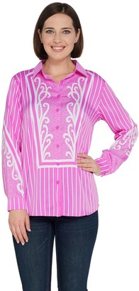 Bob Mackie Woven Pinstriped Button Front Blouse