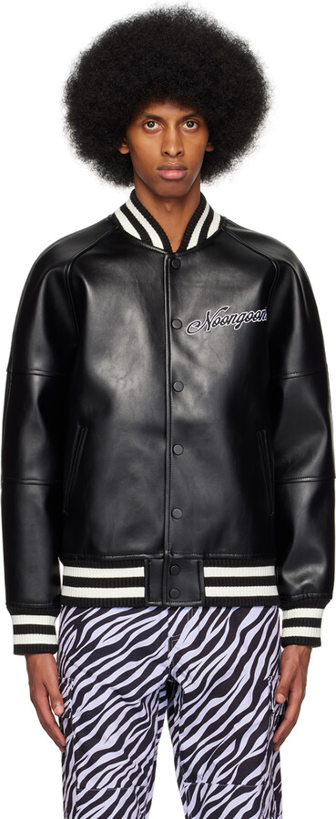Five cm broderie-anglaise Faux-Leather Bomber Jacket - Black
