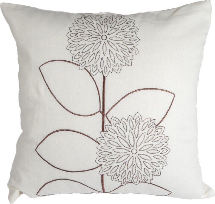 Fennco Styles Handmade Ribbon Embroidery Flower Decorative Linen Throw Pillow
