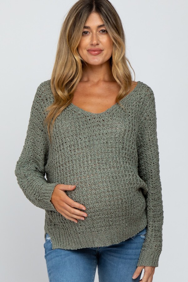 PinkBlush V-Neck Side Slit Thick Knit Sweater