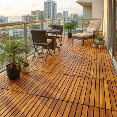 Cortesi Home 12" x 24" Wood Interlocking Deck Tile in Brown