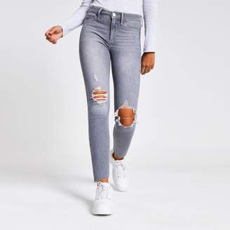 River Island Womens Grey Molly ripped jeggings