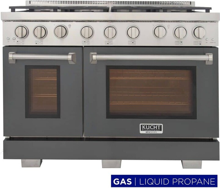 Kucht Professional 48 in. 6.7 cu. ft. Double Oven Gas Range7 Burners Freestanding Propane Gas Range in Grey