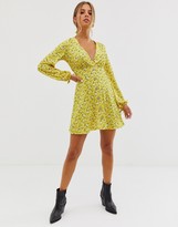 Thumbnail for your product : ASOS DESIGN textured mini tea dress with matching scrunchie in yellow floral ditsy print