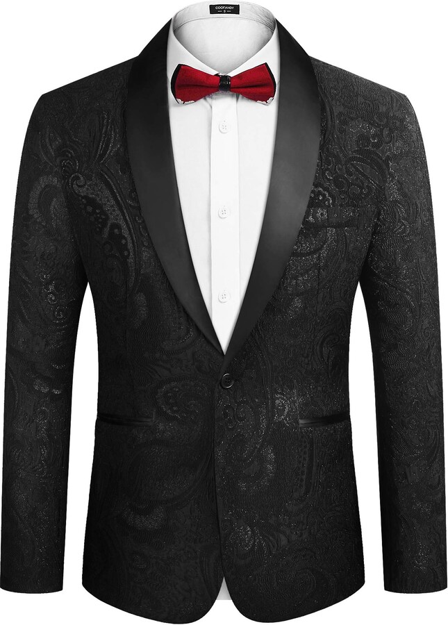 COOFANDY Men's Floral Tuxedo Jacket Luxury Embroidered Suit Wedding ...