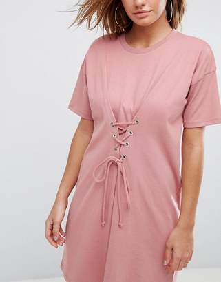 ASOS Cinched In Lace Up Waist T-Shirt Dress