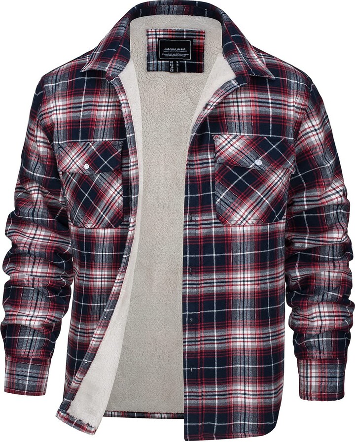 EKLENTSON Mens Checkered Jacket Thick Flannel Sherpa Fleece Lined Long