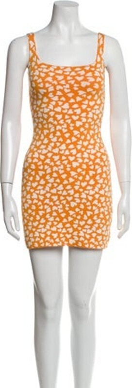 NAGNATA Slip Dress Orange Printed Sleeveless with Square Neckline