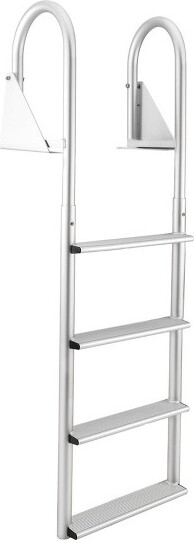 Recaro RecPro4StepAluminumMarineGradeDockandPierAttachmentFlipUpLadderwithRoundedStepsand300PoundWeightCapacity,Silver